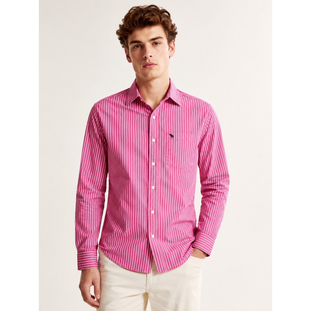 Abercrombie & Fitch Button Down Shirt Mens Large Pink Excellent Preppy Striped